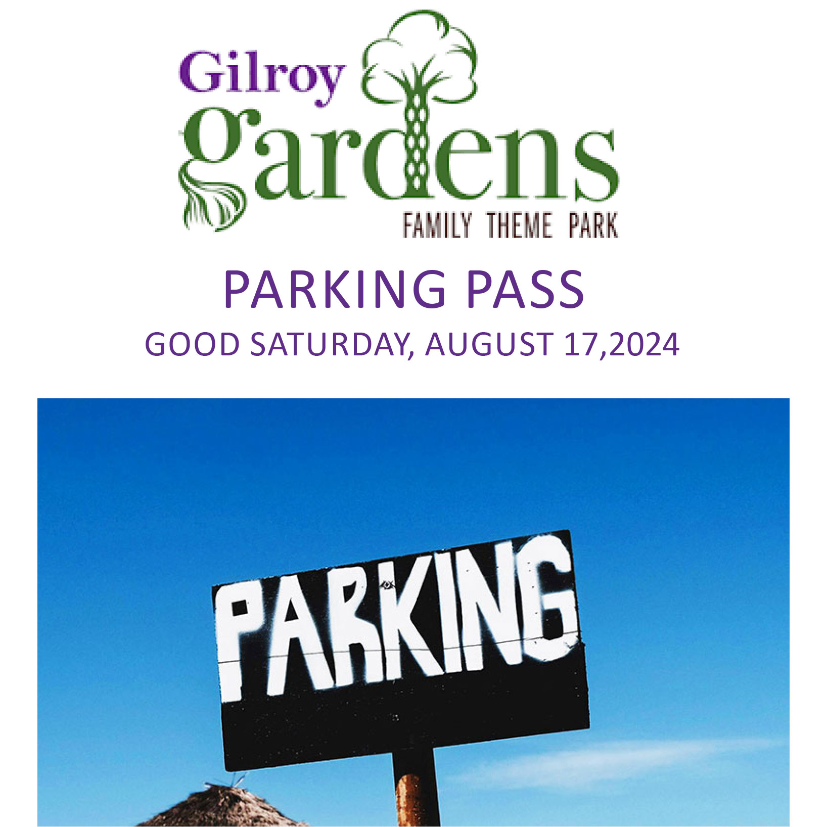 Gilroy Gardens Parking Pass Image